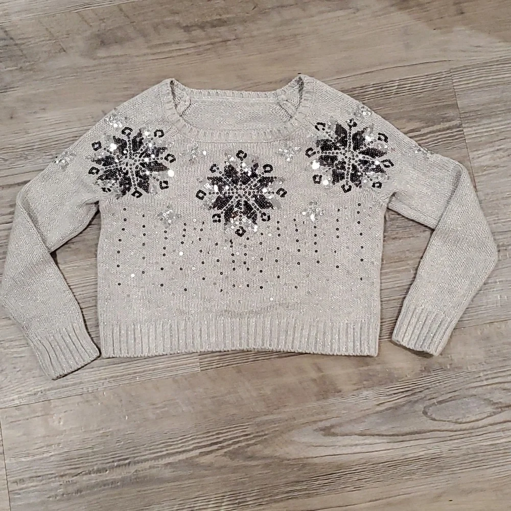 Justice Sequins Snowflake Short Sweater Size 8